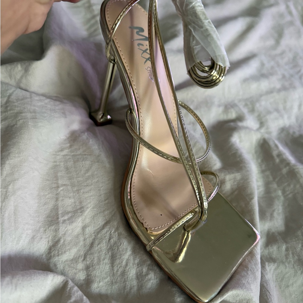 Mixx Shuz Metallic Gold Strappy Heels